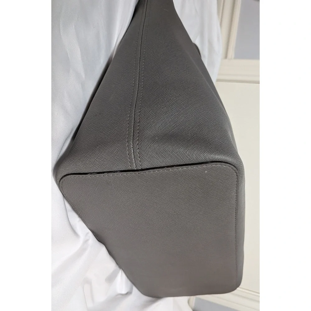 Michael Kors Jet Set Travel Tote Grey Saffiano Leather Large Shoulder Bag Silver